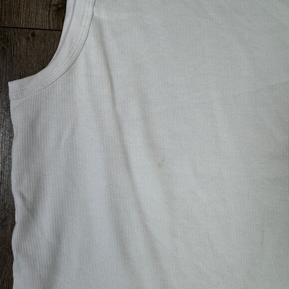 Madewell Regenerative Cotton Essential High-Neck Tank SZ M White Ribbed Stretchy - Picture 5 of 8